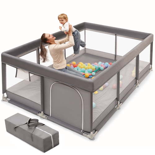 Babyeap Baby Playpen Large Play Yard Fence for Toddlers,71"x50" Dark Gray