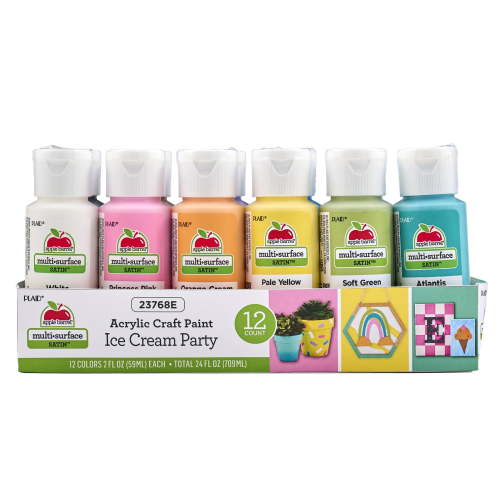 Apple Barrel Multi-Surface Acrylic Paint Set Ice Cream Party Satin Finish 12 Piece