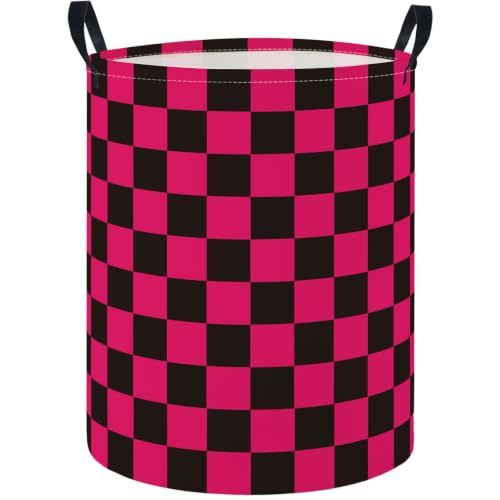 Baby Laundry Hamper Basket Baby Hamper for Nursery Boy and Girl Cute Storage Bin Organizer Boho Room Decor(Pink Black Checkered)
