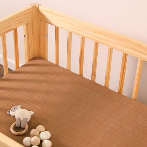Midi Crib Sheet, GOTS-Certified, Fitted 360°, Ultra-Soft and Breathable Muslin - Burnt Sienna