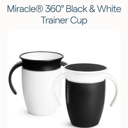 Miracle® 360° Trainer Cup, Black & White, 7oz, 2pk | Munchkin