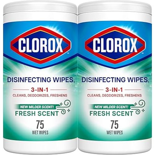 Clorox Disinfecting Wipes, Bleach Free Cleaning Wipes, Fresh, 75 Count (Package May Vary) (Pack of 2)