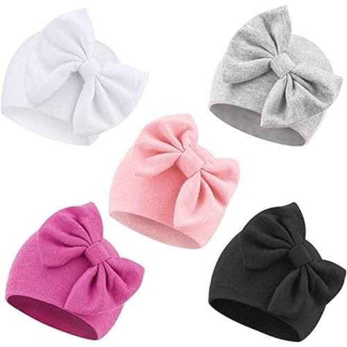 Newborn Baby Girl Hats with Bow Cotton Toddler Infant Beanie Cap Newborn Hospital Hats for Baby Girl Kid 0-24 Months