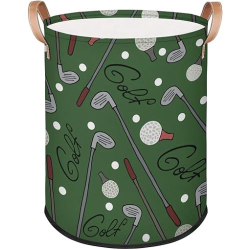 Large Laundry Basket With Handles - Foldable Laundry Hamper Clothes Basket Home Decor Collapsible Round Storage Bin Toy Organizer Bins for Nursery Dorms Bedroom Bathroom(Golf Balls Sports)