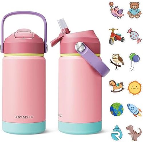Kids Water Bottle, Toddler Stainless Steel Insulated Hydro Small Flask with Straw & Silicone Boot, Boys/Girls Small Water Bottle for School, 100% Leakproof & BPA Free & Keep Cold for 24 Hours