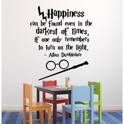 Happiness Can Be Found Even in the Darkest of Times Quote Wall Decal Wizard Inspired Nursery Wall Art Potter Vinyl Sticker for Kids Room