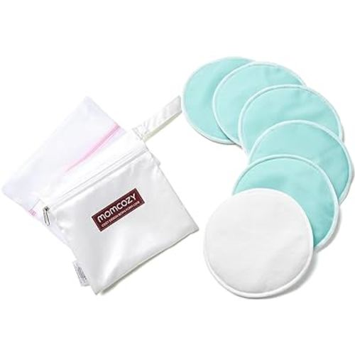 Momcozy Reusable Nursing Pads, Innovative Use of One Way Moisture-Wicking Fabric & 4 - Layer Washable Breast Pads, Super Absorbent and Large Capacity, 6 Pack + Wet and Dry Separation Bag + Wash Bag