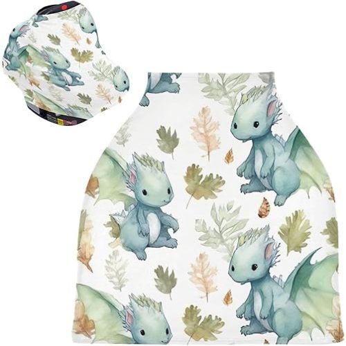 KigaiCute Dragon Baby Car Seat Covers for Newborn, Breathable Nursing Cover for Breastfeeding Moms, Baby Stroller/Shopping Cart/Stretchy Carseat Cover for Boy & Girl
