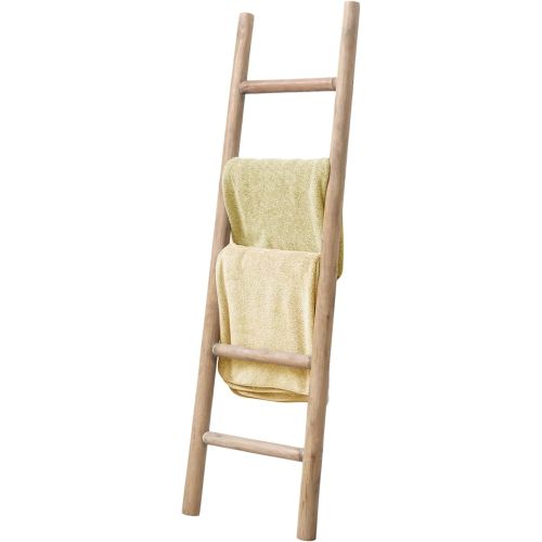 Blanket Ladder Fully Assembled 57in Wooden Ladder Shelf Living Room Bathroom Bedroom Decorative Wall Leaning Farmhouse Quilt Display Holder Rustic Towel Rack,Natural Wood Color