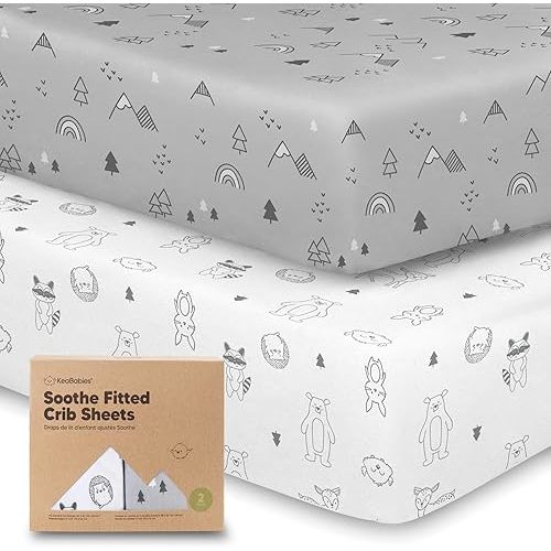 KeaBabies 2-Pack Organic Crib Sheets for Boys, Girls - 52x28 Fitted Crib Mattress Sheet Neutral, Breathable Jersey Cotton Cover for Baby Bed, Toddler Mattress, Soft & Cute Prints (Woodland)