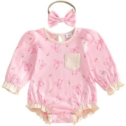 Twopumpkin Baby Girl Striped Bubble Romper Newborn Toddler Short Sleeve Ruffle Cotton Cute Summer Outfit Clothes