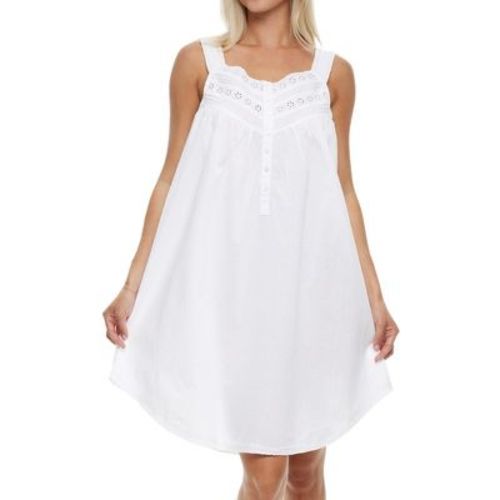 ADR Women's Cotton Nightgown, Sleeveless Lace Trimmed Button Up Short Vintage Night Dress Gown
