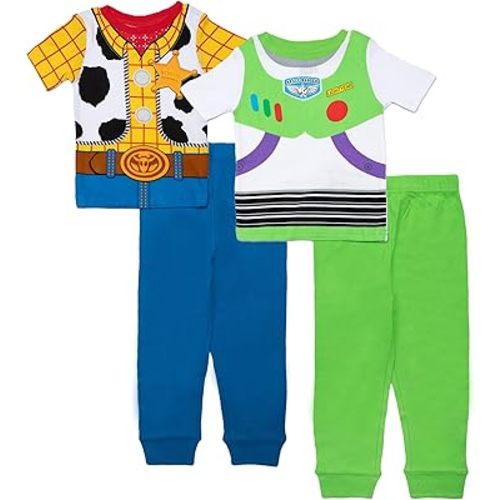 Disney boys 4-piece Snug-fit Cotton Pajama Set, Soft & Cute for Kids, BUZZ AND WOODY, 2T