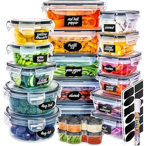 fullstar 50 PCS Plastic Food Storage Containers with Lids (24 Containers & 24 Lids), Leakproof BPA-Free Containers for Kitchen Organization, Meal Prep, Reusable Lunch Container - (Pack of 50)