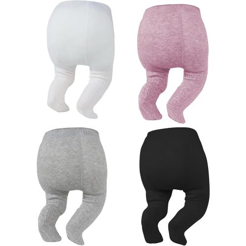 Zando 4Pack Baby Girls Tights Infant Cable Knit Tights Winter Cotton Warm Full-Footed Leggings Stockings Pantyhose 0-12M