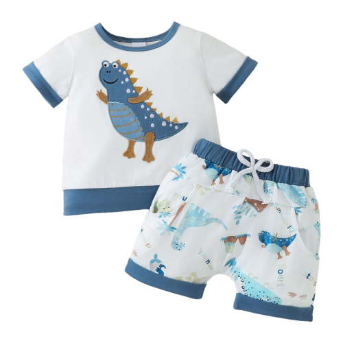 Gerichy Toddler Baby Boy Clothes Summer Outfit Short Sleeve Tops Stretch Pants Playwear Set Baby Boy Clothes Embroidered Short Sleeve T Shirt Pockets Shorts Knit Outfit Set
