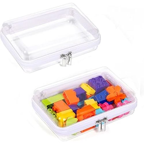 2 Pack Zippered Hard Pouch, Clear Plastic Storage Box Containers Small Toiletry Bag, Clear Hard Shell Zipper Case for Small Items, Toys, Building Blocks, Puzzles, Cosmetics, Stationery Accessories