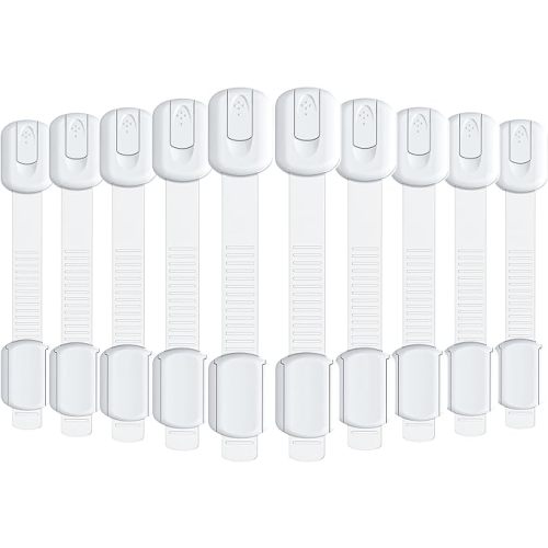 4our Kiddies 10 Pack Baby Proof Cabinet Locks, Child Safety Drawer Locks with 6 Extra 3M Adhesives, Childproof Cabinet Strap Locks for Drawers, Cupboards, Refrigerators, Adjustable No Drilling
