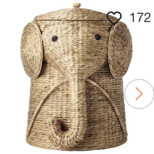 Elephant Natural Woven Wood Laundry Room Hamper Basket with Lid (16 in. W)