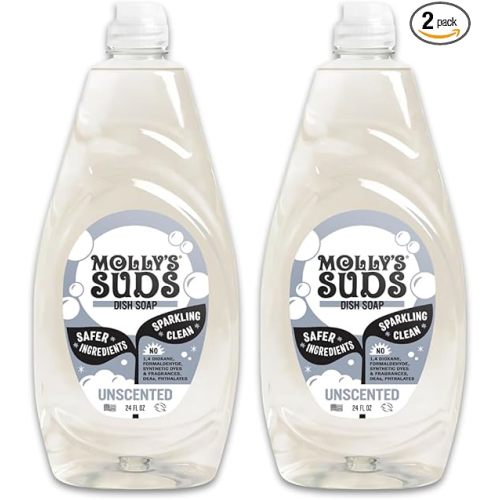 Molly's Suds Liquid Dish Soap | Clean, Simple Ingredients | Extra Scrubbing Power | Unscented, 24 oz - 2 Pack
