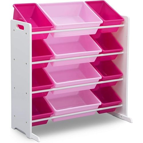 Delta Children Kids Toy Storage Organizer with 12 Plastic Bins - Greenguard Gold Certified, White/Pink