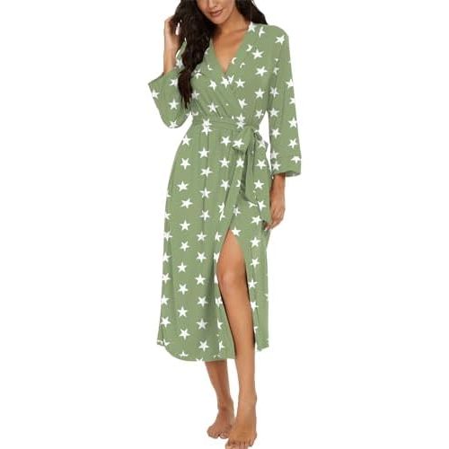 VINTATRE Women Kimono Robes Long Knit Bathrobe Lightweight Soft Knit Sleepwear V-neck Casual Ladies Loungewear