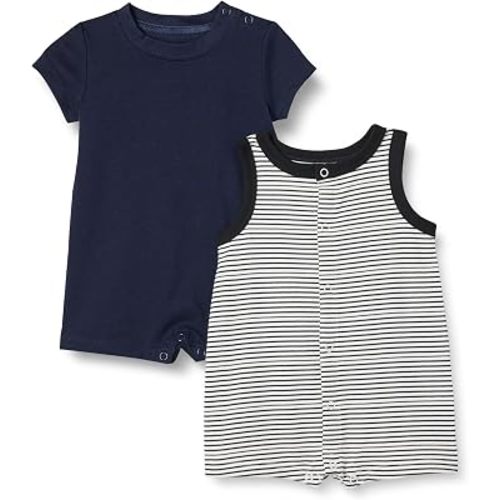 Amazon Essentials Unisex Babies' Cotton Jersey Sleeveless and Short-Sleeve Romper Set, Pack of 2