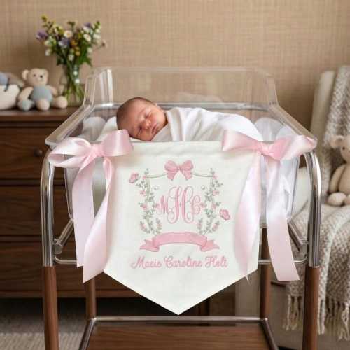 Embroidered Baby Name Banner, Monogram Nursery Decor, Hospital Door Sign