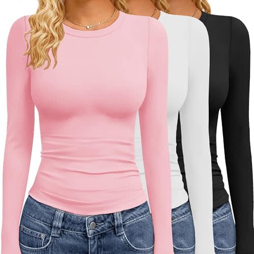 GAYHAY 3 Pack Long Sleeve Shirts for Women Basic Tops Crew Neck Fitted Tight Workout Tees Y2K Clothes Going Out Fashion 2025