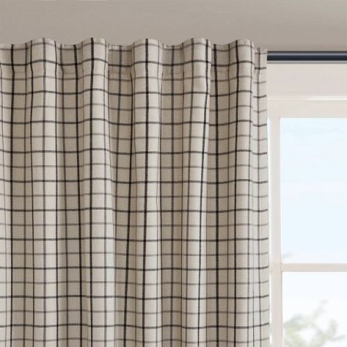 Fleece Lining Plaid Weave Window Curtain Panel, Faux Leather Textured Light Filtering Curtain for All Seasons