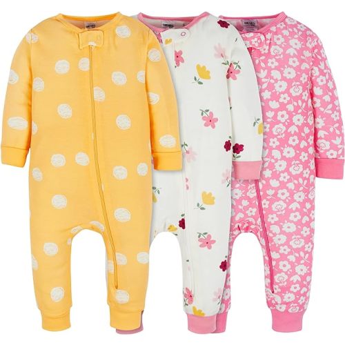 Onesies Brand Baby Girls’ 3-pack Snug Fit One-piece Cotton Pajamas