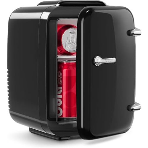 Mini Fridge for Bedroom - 4 Liter/6 Can Mini Makeup Fridge, 110V AC/ 12V DC Portable Thermoelectric Cooler&Warmer for Skincare, Drink, Cosmetic, Medicine, Small fridge for Bedroom, Office, Dorm, Car