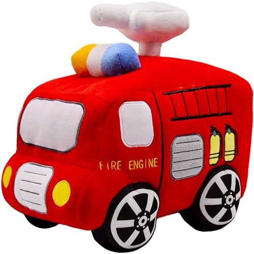 BABOLI Soft Fire Engine Stuffed Special Vehicle Plush Fire Truck Cuddly Rescue Vehicle Toy Sweet Gifts for Kids Present for Birthday or Stuff Collection 10 Inches (Fire Engine)