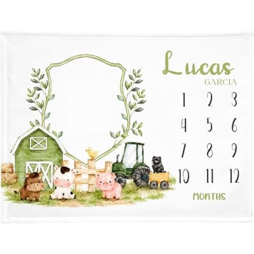 Personalized Farm Milestone Blanket, Farm Animals Baby Monthly Milestone Blanket, Custom Name Tractor Photo Prop, Barn Nursery Blanket, Growth Tracker, Newborn Shower Gift