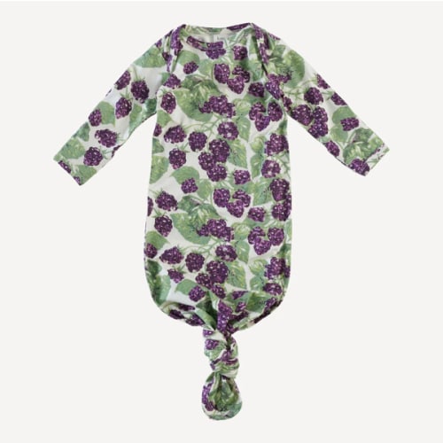 long sleeve lap neck knotted gown | blackberry bush | bamboo | size 0-3m
