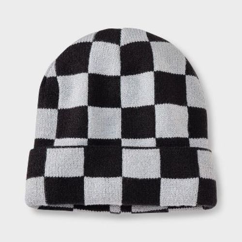Boys' Checkerboard Beanie Hat - Cat & Jack™ Black/Gray