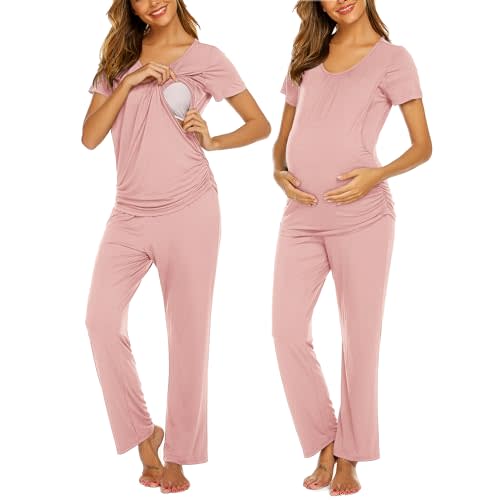 Ekouaer Womens Nursing Pajamas Maternity Breastfeeding Pjs Sleepwear Layer Soft Postpartum Lounge Set Pregnancy Clothes