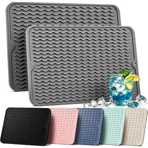 2 Pack Silicone Dish Drying Mat for Kitchen Counter Shower Caddy Rack Waterproof Under Sink Placemats Trivets Coffee Bar Accessories Utensil Holder Essentials Home Dining Decor Must Haves 2026