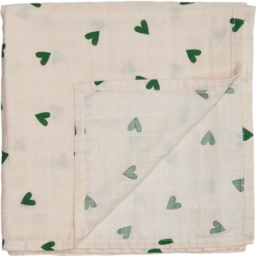 Baby Swaddle – Organic Cotton Muslin Baby Swaddles for Newborns 47” x 47” (Green Hearts)