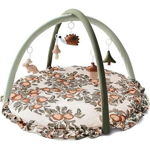 Baby Play Gym Play Mat, Infant Activity Center with 5 Sensory Toys 0–18 Months Developmental Tummy Time Mat, Baby Gym & Activity Mat Apple-Leaf Printed for Newborn Shower Gift Baby Essentials