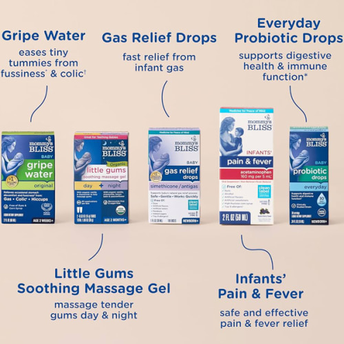 Mommy’s Bliss Ultimate Baby Gift Set | Gripe Water, Probiotic Drops, Pain & Fever Medicine, Gas Relief Drops, and Gum Massage Gel