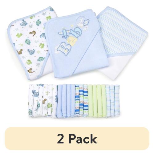 (2 pack) Spasilk Bath Hooded Towels & Washcloths Set for Babies, 23-Piece Gift Set, Blue Baby
