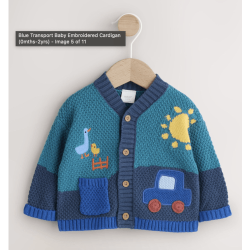 Blue Transport Baby Embroidered Cardigan (0mths-2yrs)