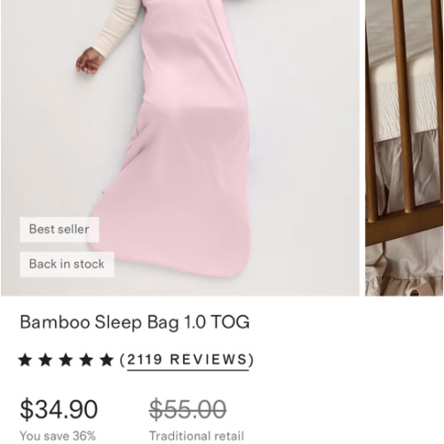 Bamboo Sleep Bag 1.0 TOG in Pale Pink