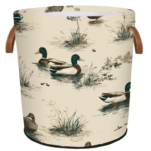ADECORIVY Wild Duck Laundry Hamper, Foldable Dirty Clothes Laundry Basket, Lake House Hunting Theme Waterproof Storage Bin with Handles for Bathroom, Bedroom, Home