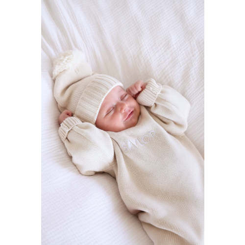 Embroidered Knit Sweater Bubble Romper in Ash | Caden Lane