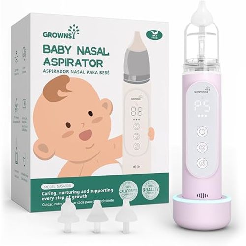 GROWNSY Nasal Aspirator for Baby,5 Suction Level & Cleaning Function,Purple | Upgraded IPX7 Waterproof Baby Nose Sucker, Colorful Ambient Lights & 6 Music Tracks, White Light for Nighttime Nasal Care