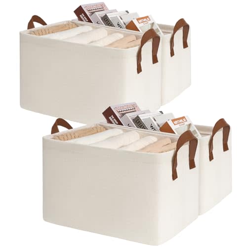 CHICVITA Closet Storage Bins Storage Baskets for Shelves, Baskets for Organizing, Closet Organizers and Storage, Cube Storage Bins, 16 ¾" L x 11" W x 9 ¾" H, Beige, 4-Pack