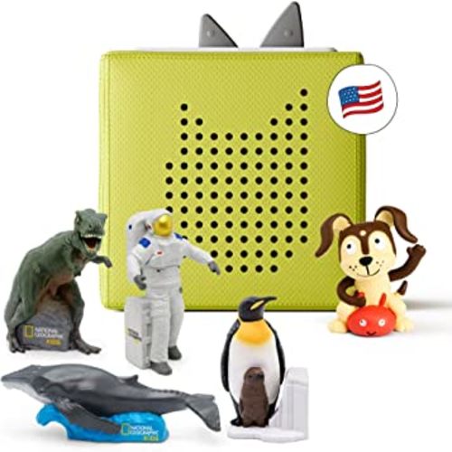 Toniebox Audio Player Starter Set with National Geographic Astronaut, Dinosaur, Whale, Penguin, and Playtime Puppy - Listen, Learn, and Play with One Huggable Little Box - Green