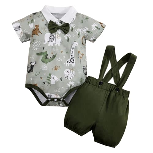 2pc Baby Boy Cute Summer Cartoon Bear Plaid Romper Bodysuit with Bow + Bib Pants Shorts Set Outfits